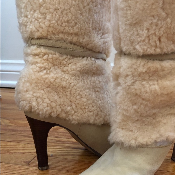 Lauren Ralph Lauren Tan Faux Shearling Heeled Boots Size 8 - Picture 12 of 13